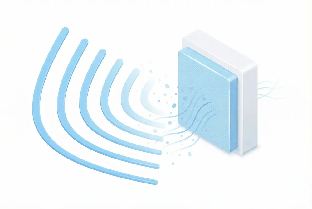 Illustration conceptuelle montrant la différence de propagation entre les bruits aériens et les vibrations traversant une paroi non isolée.