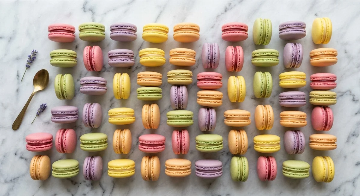Plateau de macarons colorés maison réalisés avec un four domestique