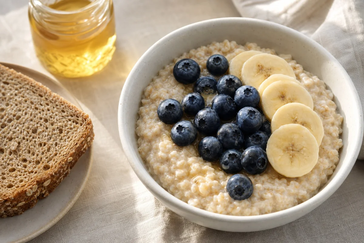 Bol de porridge aux flocons d'avoine avec fruits frais, petit-déjeuner flexitarien