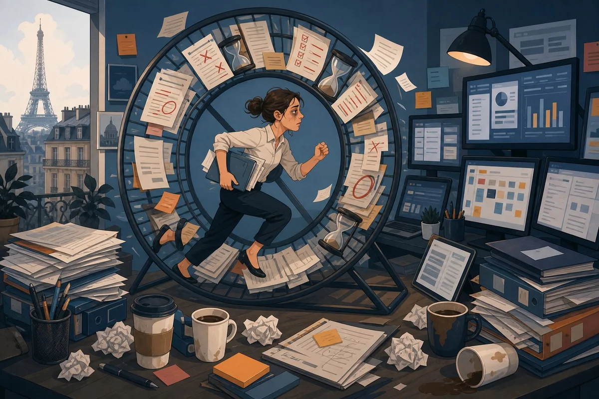 Schéma illustrant le cycle perfectionnisme, surcharge de travail et épuisement lié au syndrome de l'imposteur
